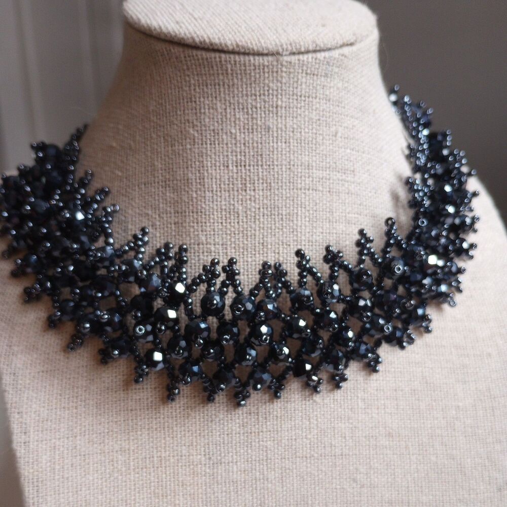 Amrita Singh Choker Knotted beaded Statement  Necklace Gunmetal